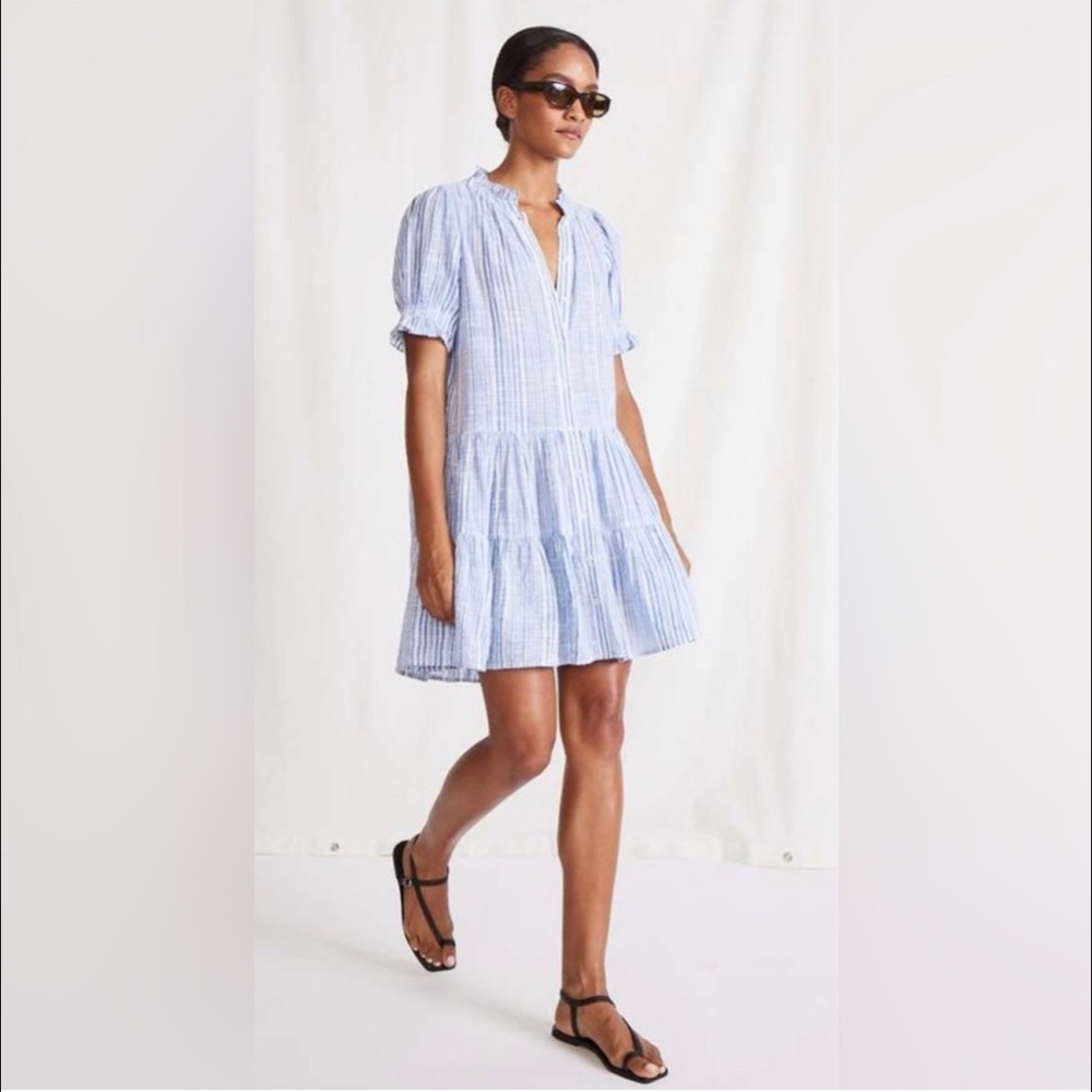 Apiece Apart Light Blue and White Striped Mini Dress